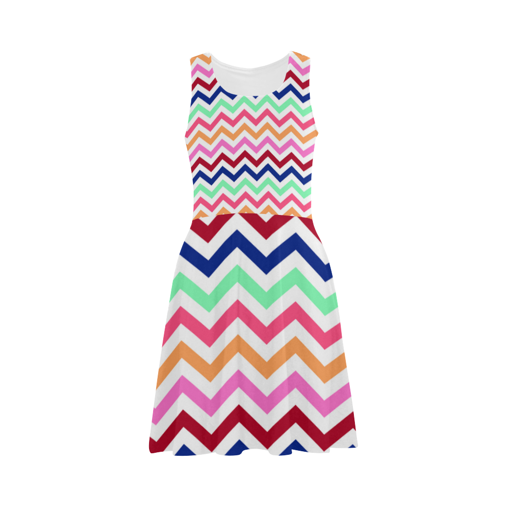 CHEVRONS Pattern Multicolor Pink Turquoise Coral Blue Red Atalanta Sundress (Model D04)