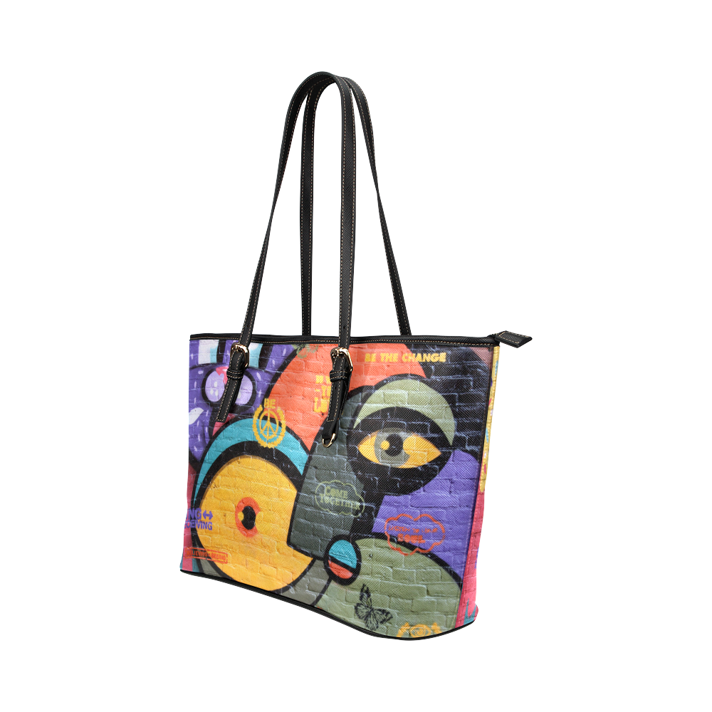 Amsterdam Graffiti Wall Art Leather Tote Bag/Small (Model 1651)