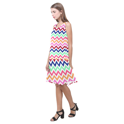 CHEVRONS Pattern Multicolor Pink Turquoise Coral Blue Red Sleeveless Splicing Shift Dress(Model D17)
