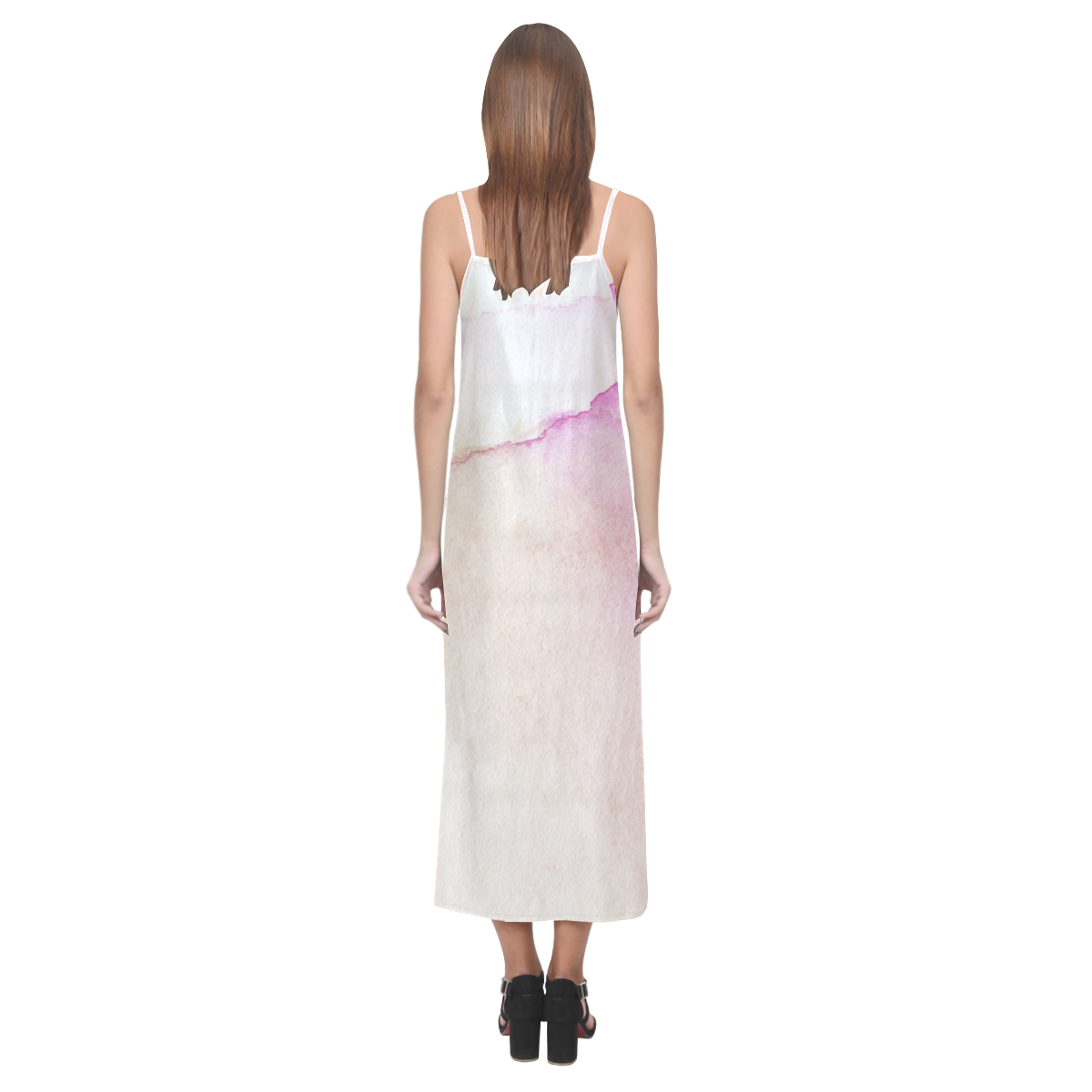 Hand painted watercolor patterns and texturess V-Neck Open Fork Long Dress(Model D18)