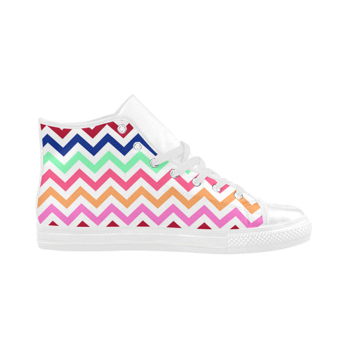 CHEVRONS Pattern Multicolor Pink Turquoise Coral Blue Red Aquila High Top Microfiber Leather Women's Shoes (Model 032)
