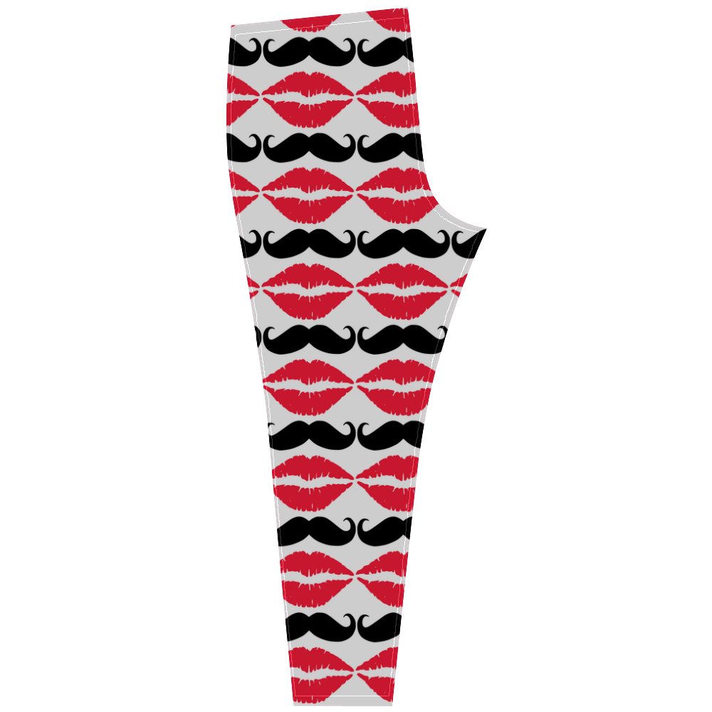 Red and Black Hipster Mustache and Lips Cassandra Women's Leggings (Model L01)