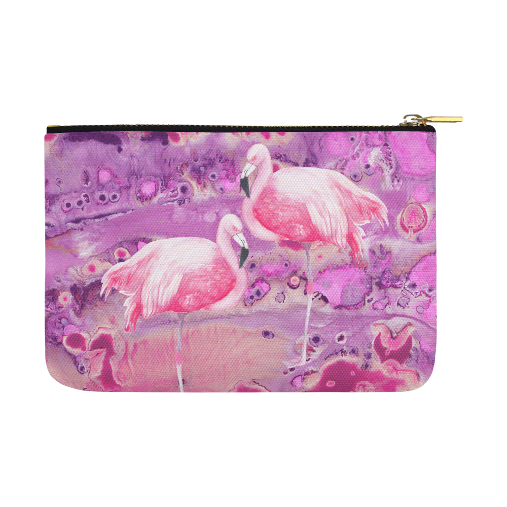 Flamingos Batik Paint Background Pink Violet Carry-All Pouch 12.5''x8.5''
