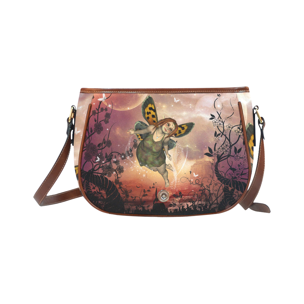 Cute little fairy flying in the night Saddle Bag/Small (Model 1649) Full Customization