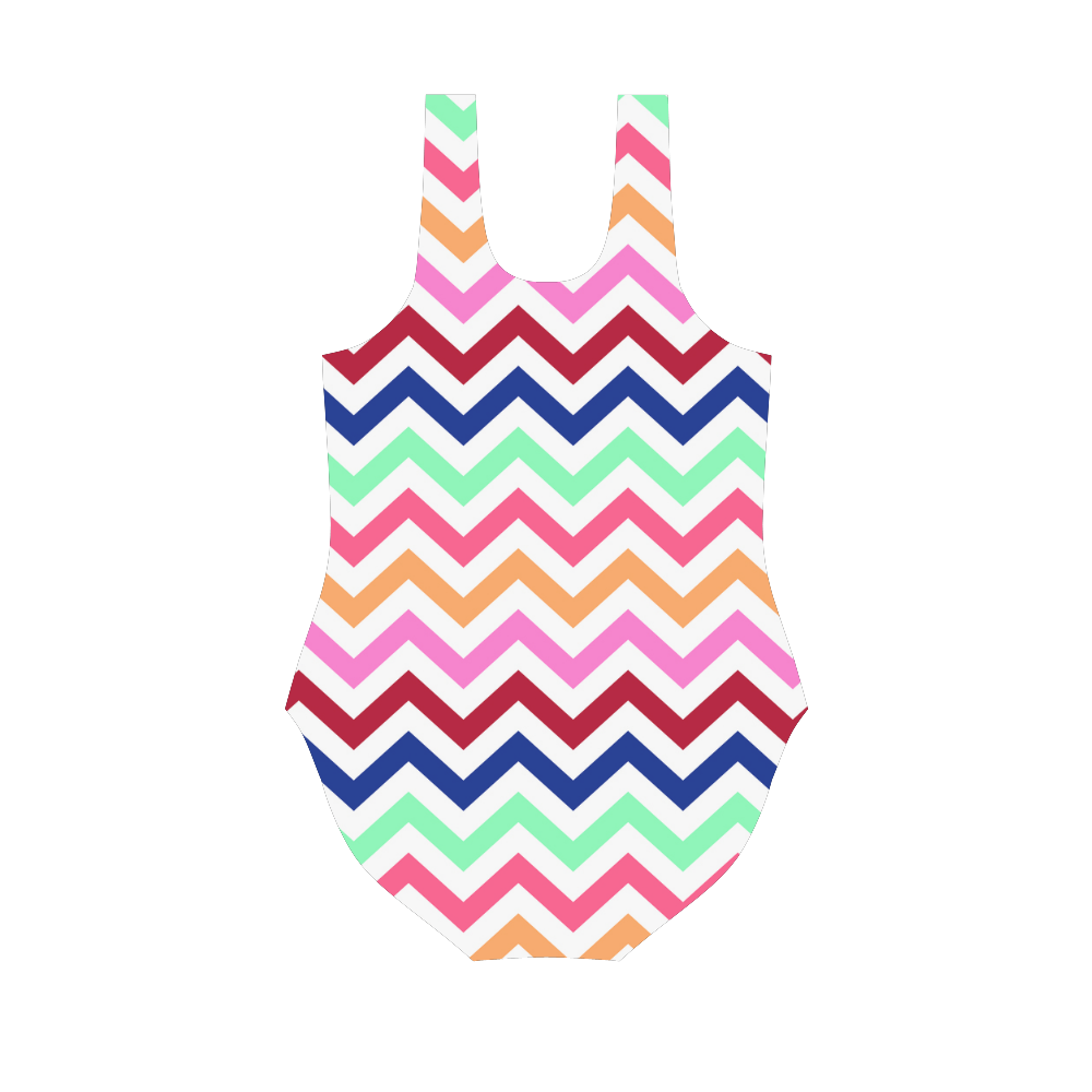 CHEVRONS Pattern Multicolor Pink Turquoise Coral Blue Red Vest One Piece Swimsuit (Model S04)