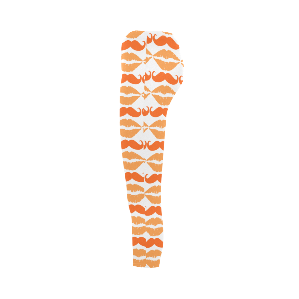 Orange Hipster Mustache and Lips Capri Legging (Model L02)