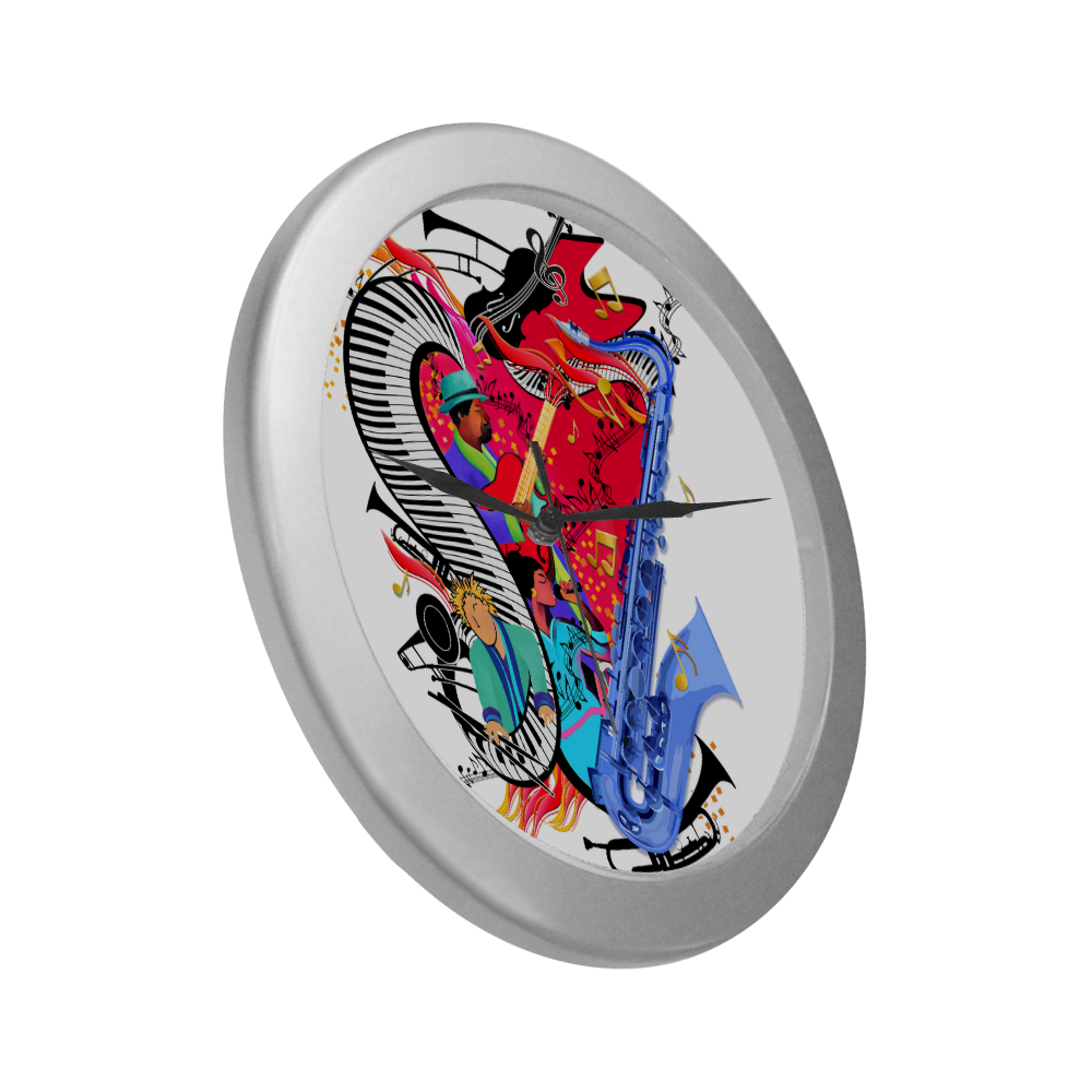 Jazz Time Music Clock by Juleez Silver Color Wall Clock