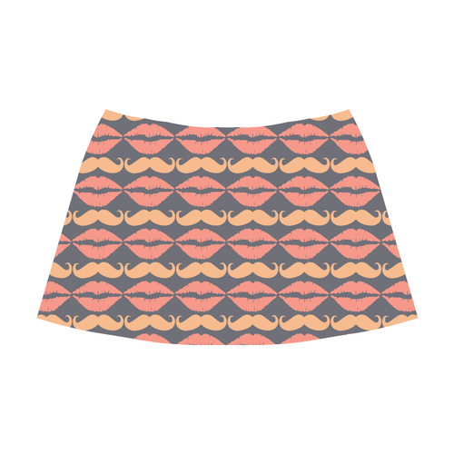 Orange Charcoal Hipster Mustache and Lips Mnemosyne Women's Crepe Skirt (Model D16)