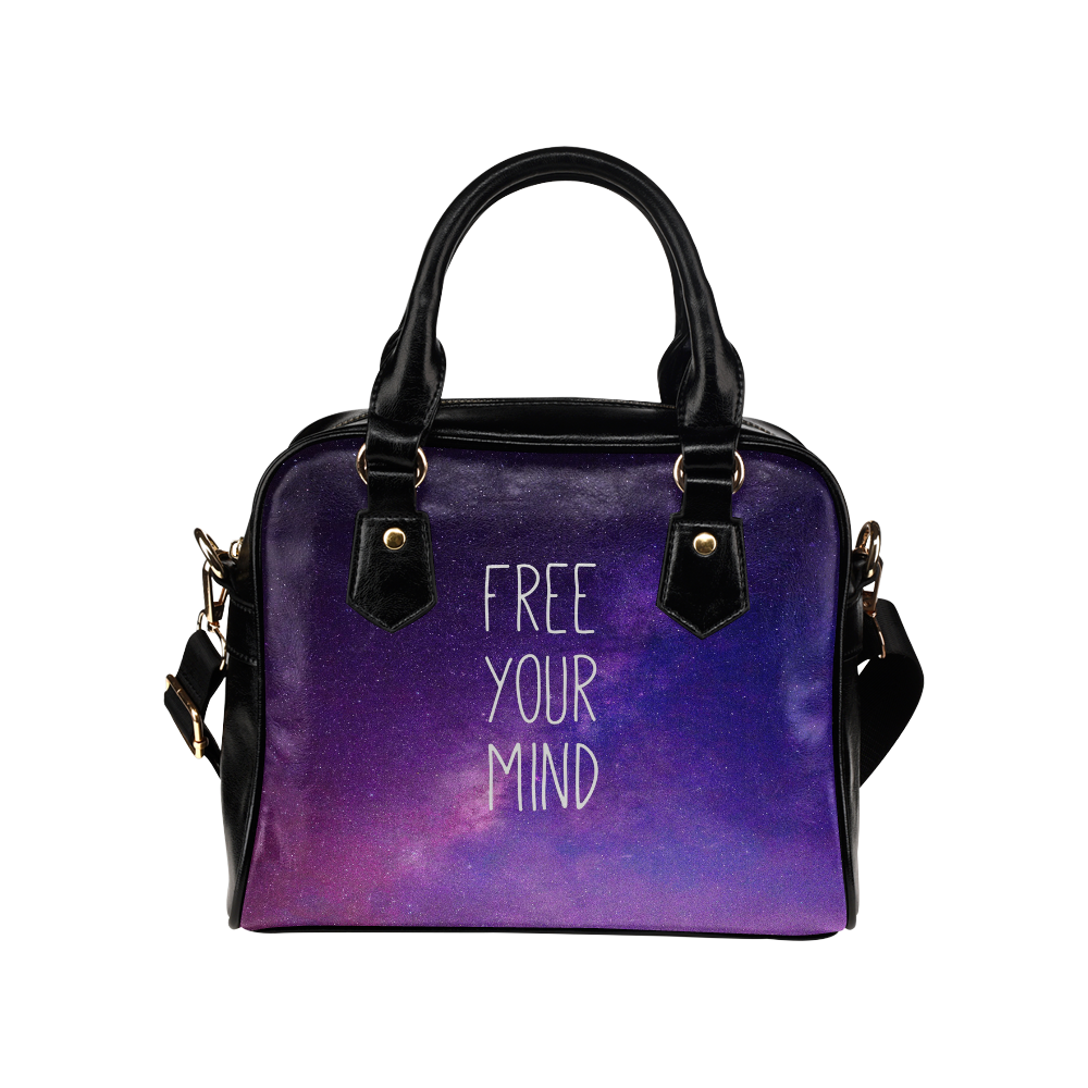 "Free Your Mind" Quote Purple Blue Night Sky Shoulder Handbag (Model 1634)