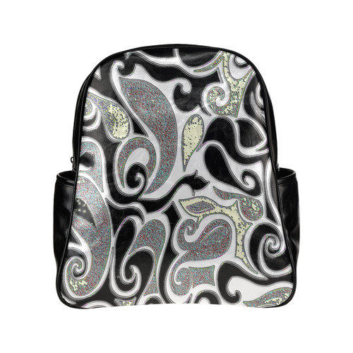 Wacky Retro Swirl in Black and White Multi-Pockets Backpack (Model 1636)