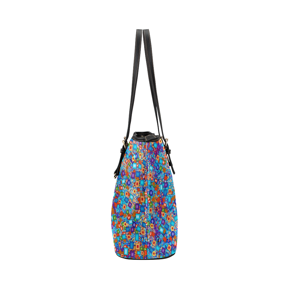Colorful Shapes Art Print Carnival Leather Tote Bag/Small (Model 1651)