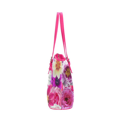 Pink flowers_ Gloria Sanchez1 Leather Tote Bag/Large (Model 1651)