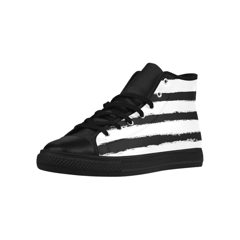 PATTERN Black White Brushstrokes Stribes Aquila High Top Microfiber Leather Women's Shoes (Model 032)