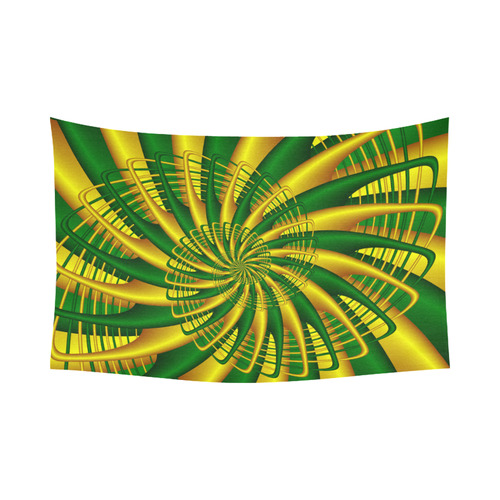 Gold Green Whirl Fractal Art Cotton Linen Wall Tapestry 90"x 60"