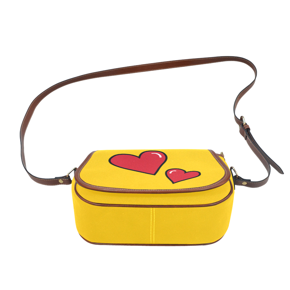 POP ART Style Two Hearts with Yellow Background Saddle Bag/Small (Model 1649) Full Customization