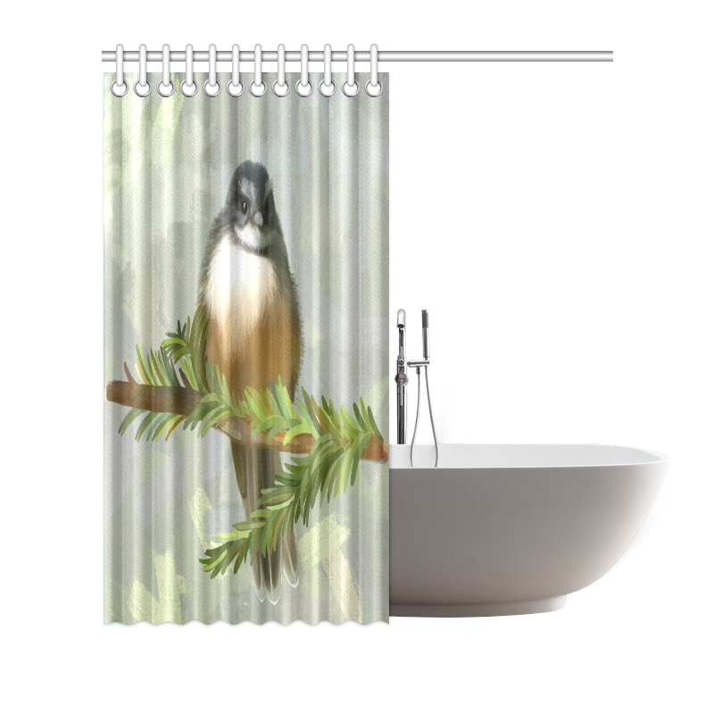 Fantail Chick in Forrest, pastel, watercolor bird Shower Curtain 72"x72"