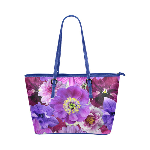 Purple flowers_ Gloria Sanchez1 Leather Tote Bag/Large (Model 1651)