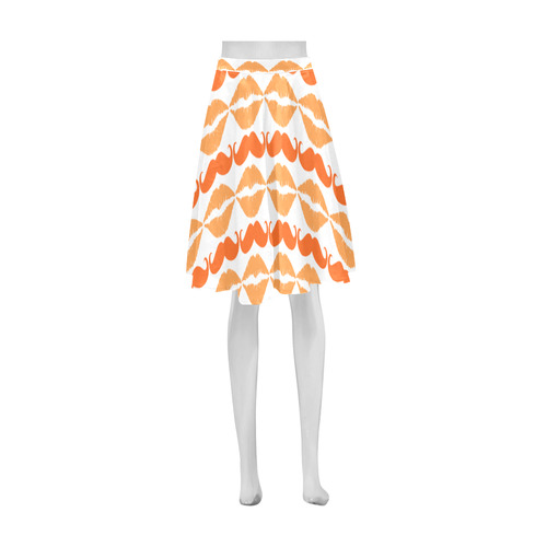 Orange Hipster Mustache and Lips Athena Women's Short Skirt (Model D15)