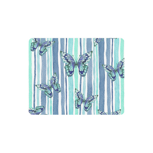 Watercolor Butterflies & Stripes Blue Cyan Rectangle Mousepad
