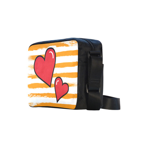POP ART Style Two Hearts with Orange Brushstrokes Stribes Background Classic Cross-body Nylon Bags (Model 1632)