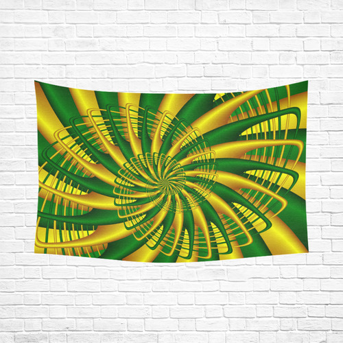 Gold Green Whirl Fractal Art Cotton Linen Wall Tapestry 90"x 60"