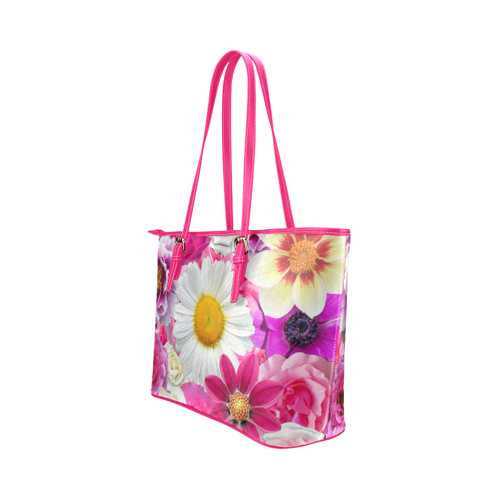 Pink flowers_ Gloria Sanchez1 Leather Tote Bag/Large (Model 1651)