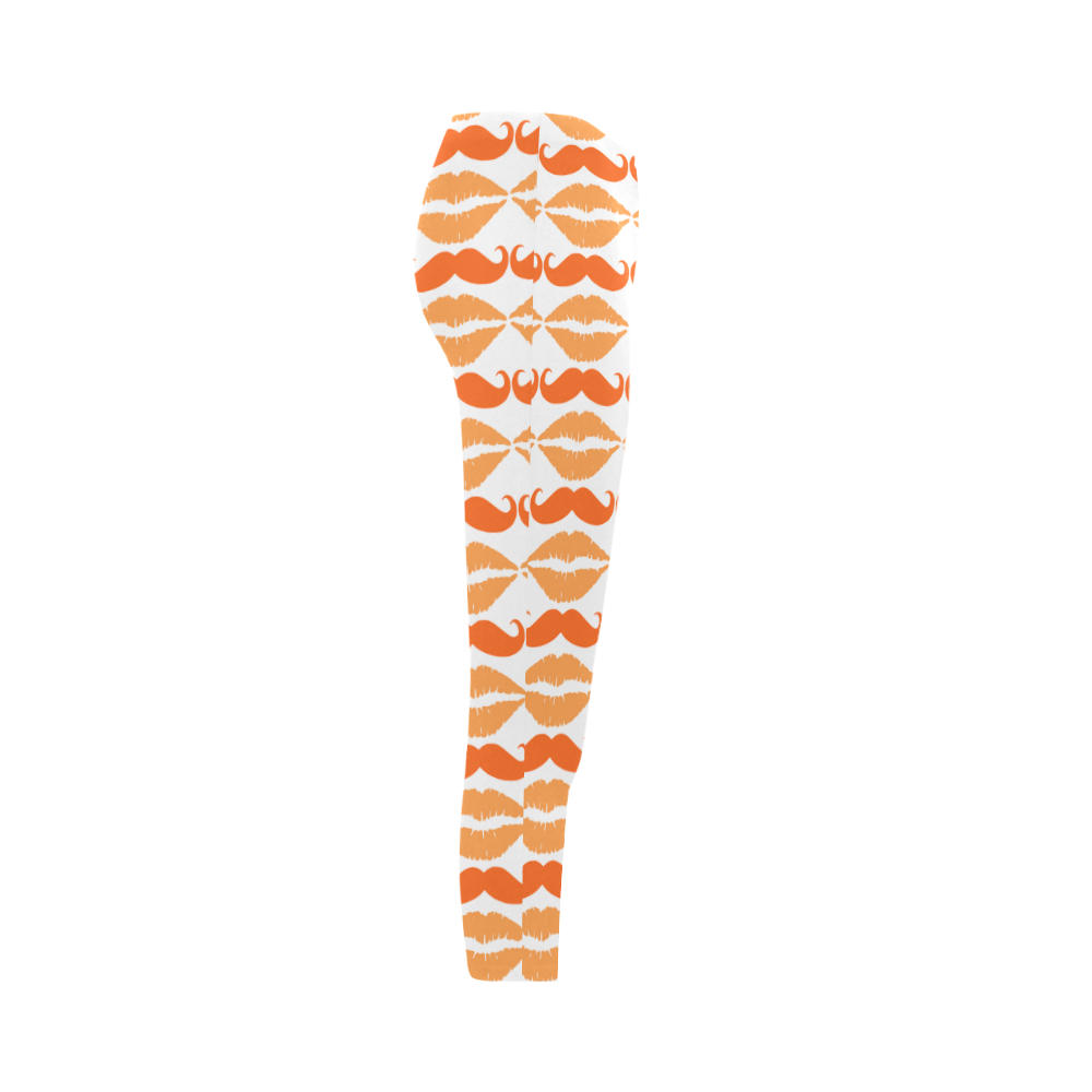 Orange Hipster Mustache and Lips Capri Legging (Model L02)