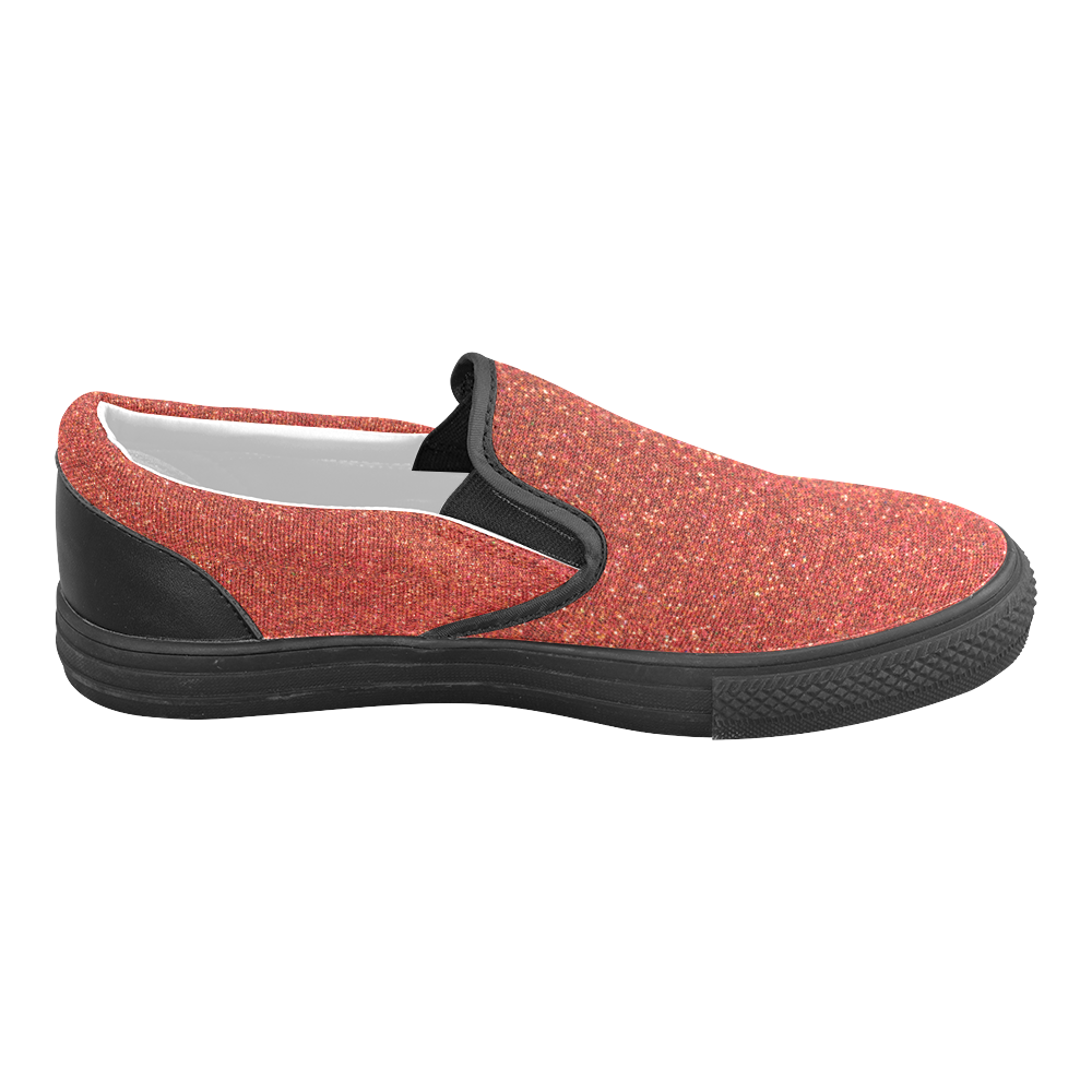 Sparkles Red Glitter Women's Unusual Slip-on Canvas Shoes (Model 019)