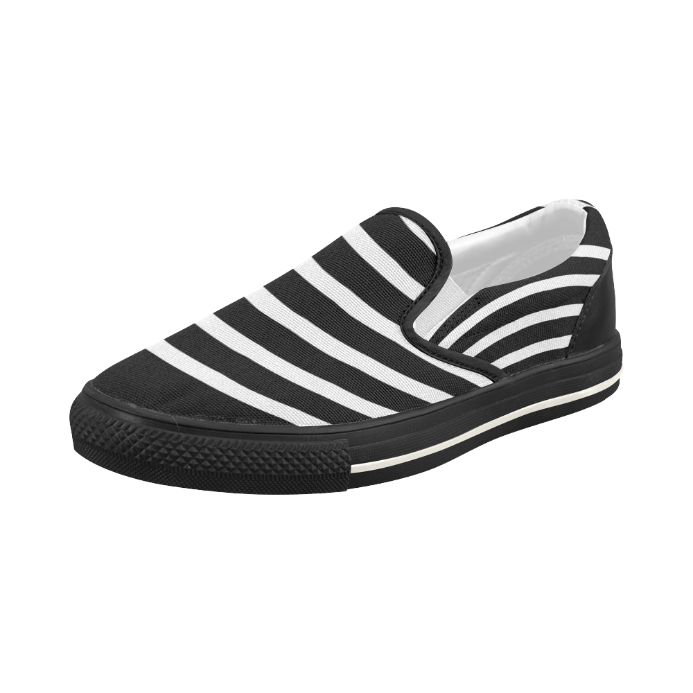 Modern Black Background Arch Stripes Cut Women's Slip-on Canvas Shoes (Model 019)