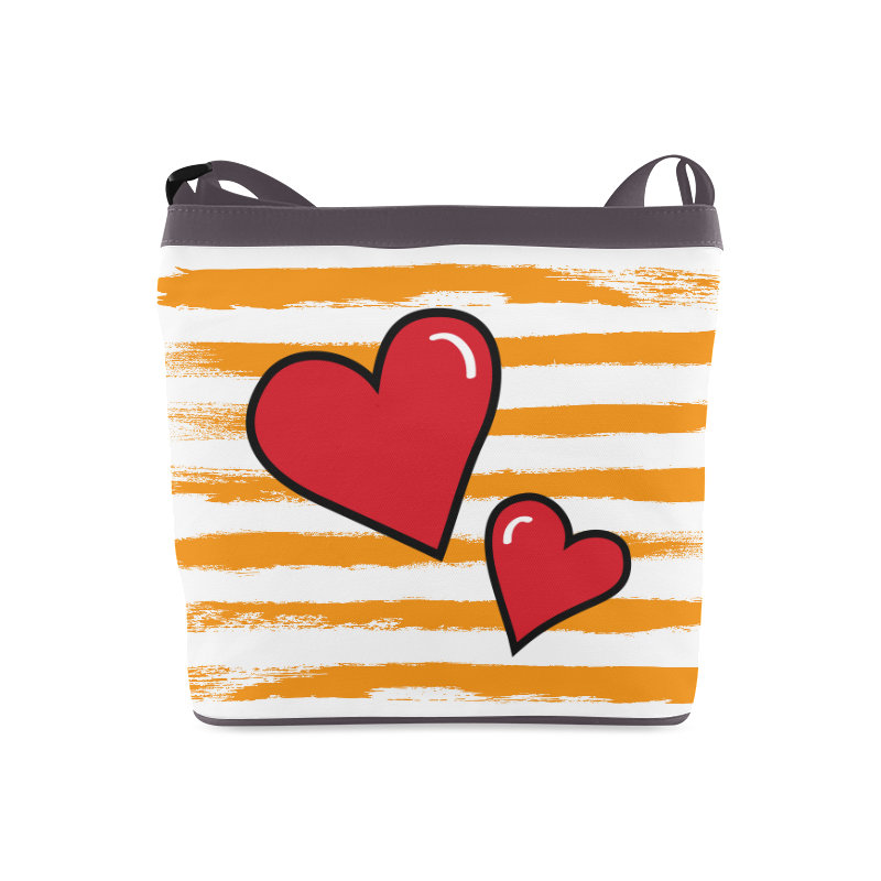 POP ART Style Two Hearts with Orange Brushstrokes Stribes Background Crossbody Bags (Model 1613)