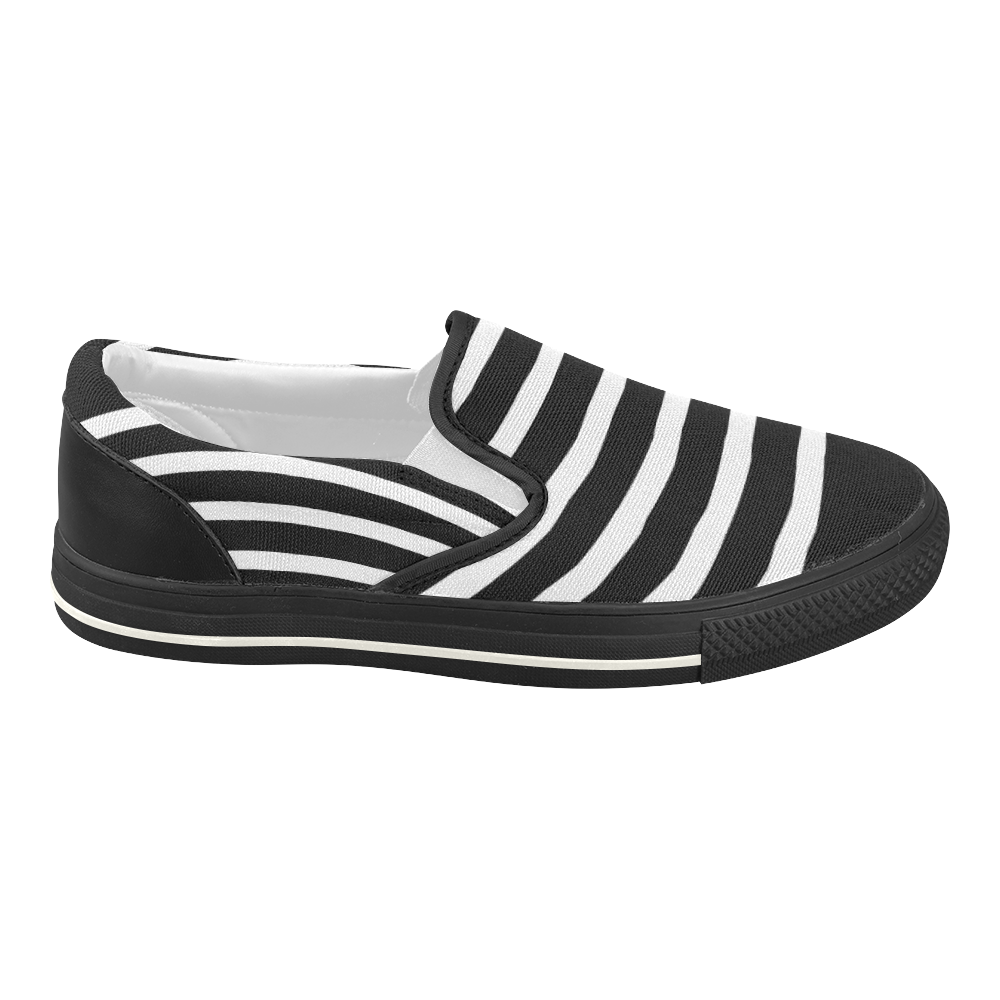 Modern Black Background Arch Stripes Cut Women's Slip-on Canvas Shoes (Model 019)