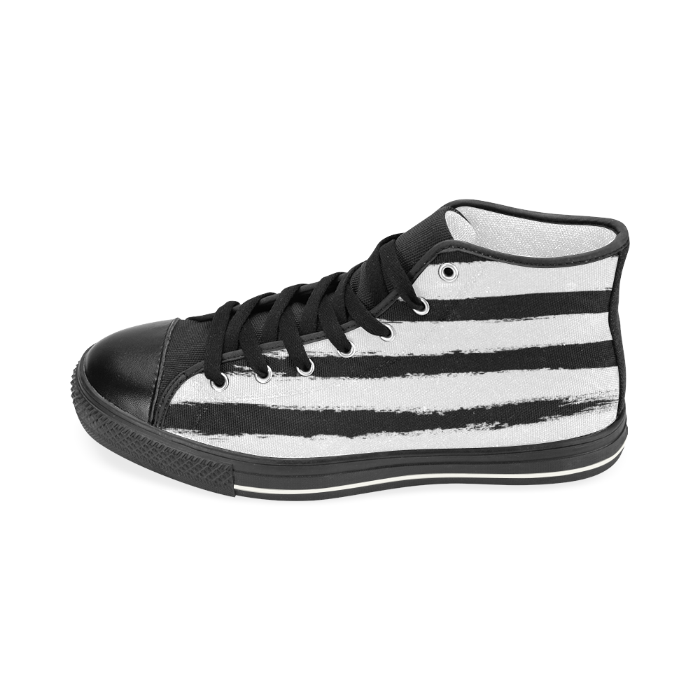 PATTERN Black White Brushstrokes Stribes Women's Classic High Top Canvas Shoes (Model 017)