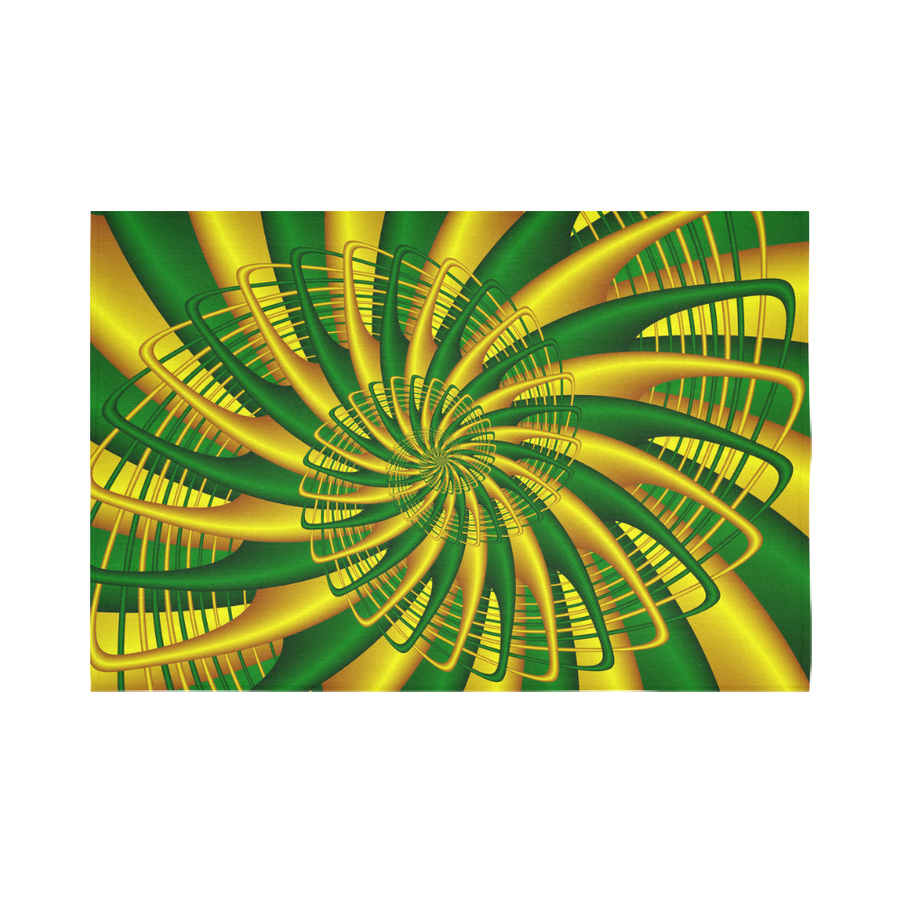Gold Green Whirl Fractal Art Cotton Linen Wall Tapestry 90"x 60"