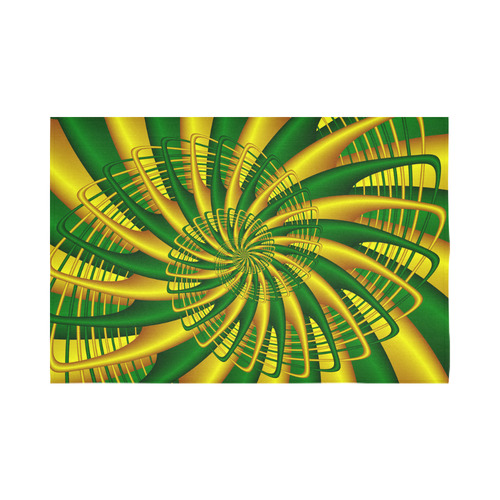 Gold Green Whirl Fractal Art Cotton Linen Wall Tapestry 90"x 60"