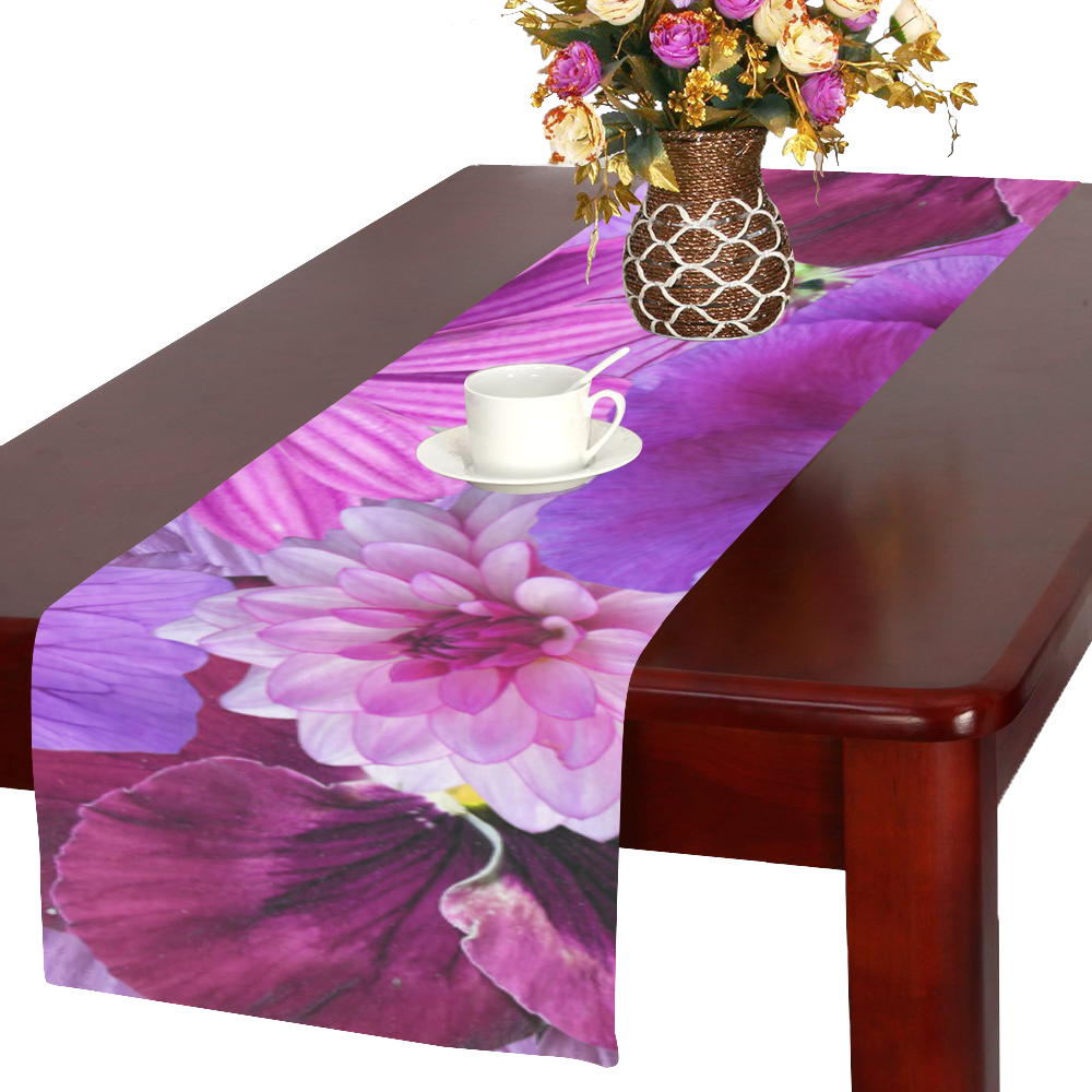 Purple flowers_ Gloria Sanchez1 Table Runner 16x72 inch