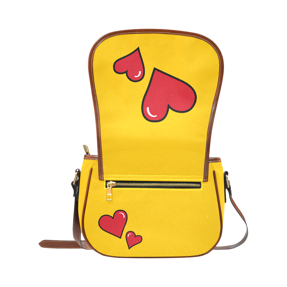 POP ART Style Two Hearts with Yellow Background Saddle Bag/Small (Model 1649) Full Customization