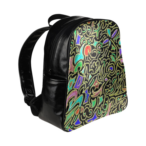 Wacky Retro Abstract Swirl Multi-Pockets Backpack (Model 1636)