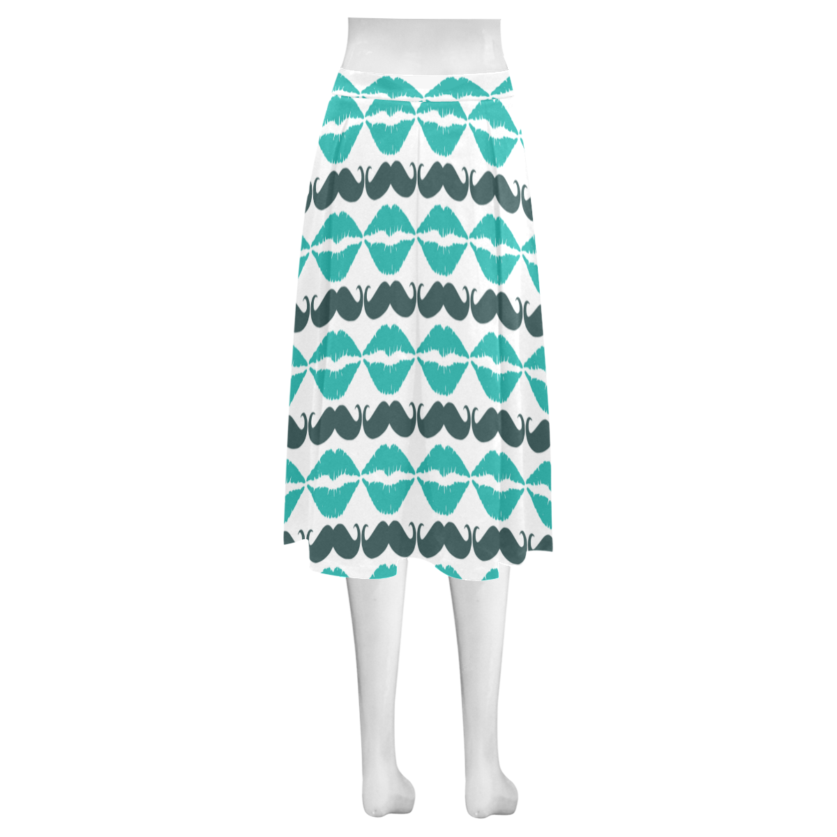 Teal Hipster Mustache and Lips Mnemosyne Women's Crepe Skirt (Model D16)