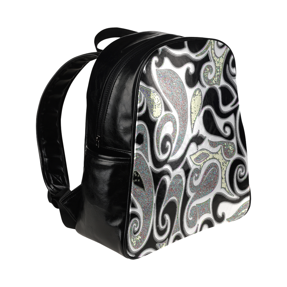 Wacky Retro Swirl in Black and White Multi-Pockets Backpack (Model 1636)