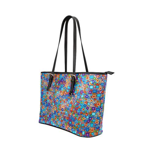 Colorful Shapes Art Print Carnival Leather Tote Bag/Small (Model 1651)