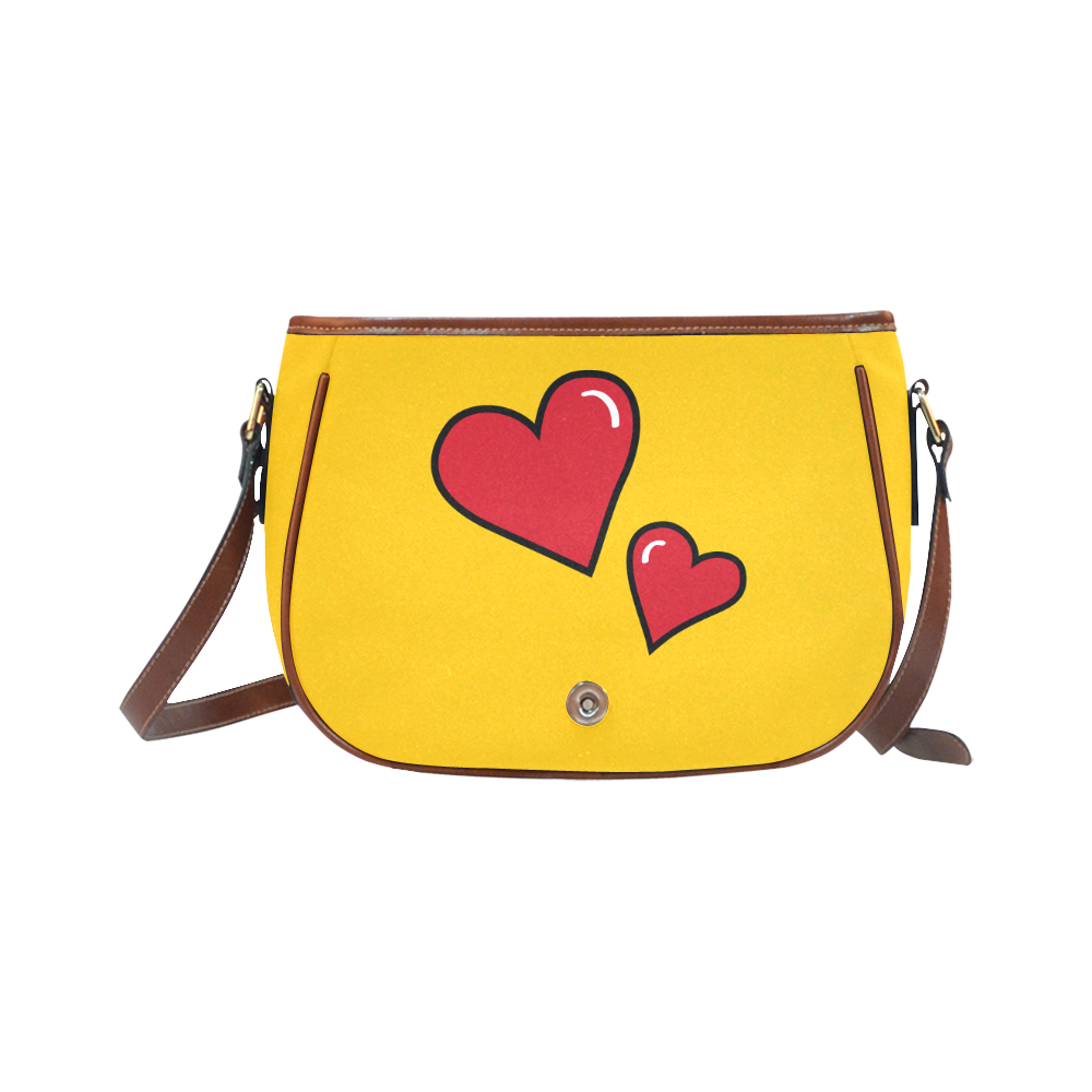 POP ART Style Two Hearts with Yellow Background Saddle Bag/Small (Model 1649) Full Customization