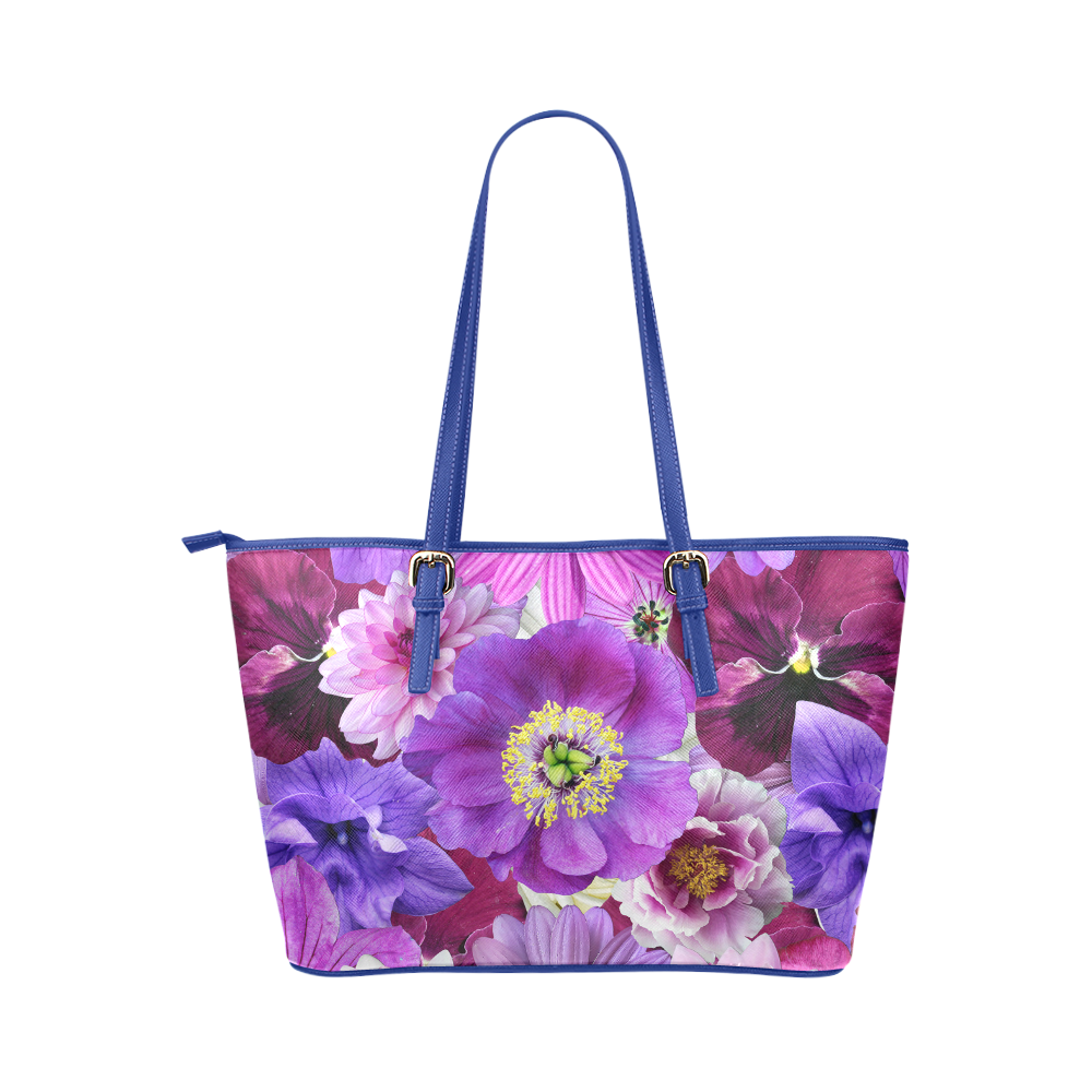 Purple flowers_ Gloria Sanchez1 Leather Tote Bag/Large (Model 1651)