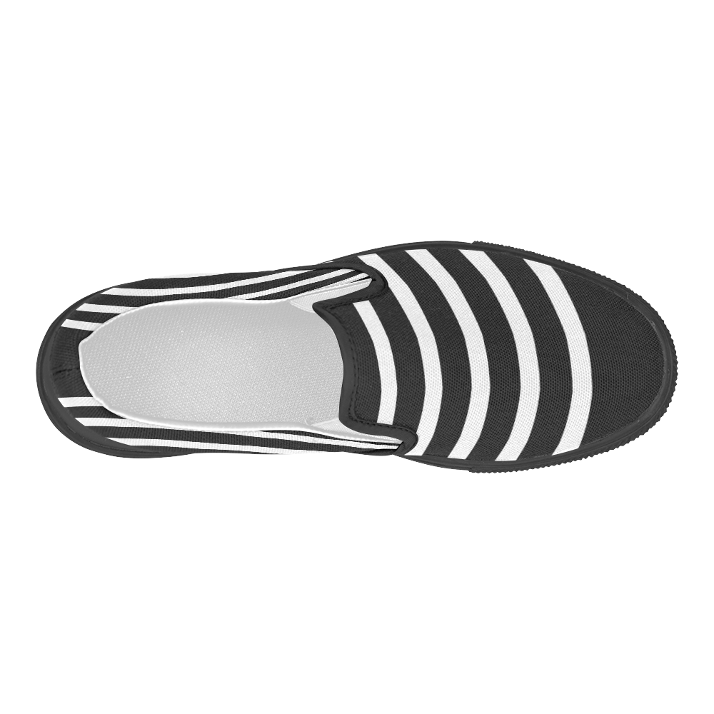 Modern Black Background Arch Stripes Cut Women's Slip-on Canvas Shoes (Model 019)