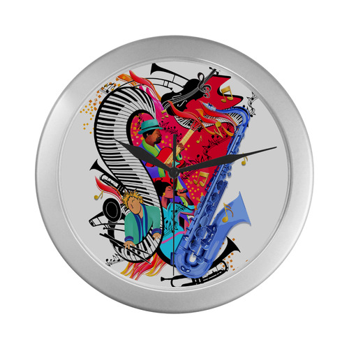 Jazz Time Music Clock by Juleez Silver Color Wall Clock