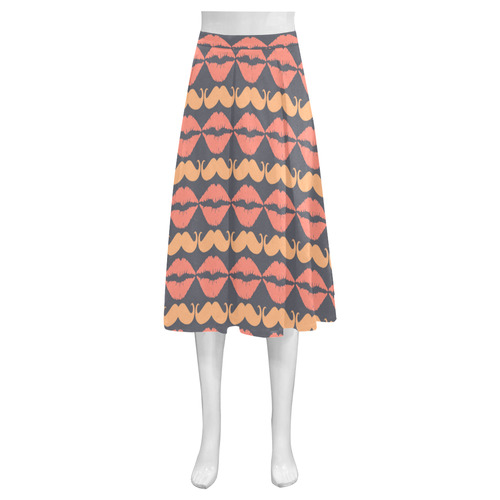 Orange Charcoal Hipster Mustache and Lips Mnemosyne Women's Crepe Skirt (Model D16)