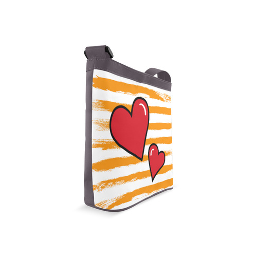 POP ART Style Two Hearts with Orange Brushstrokes Stribes Background Crossbody Bags (Model 1613)