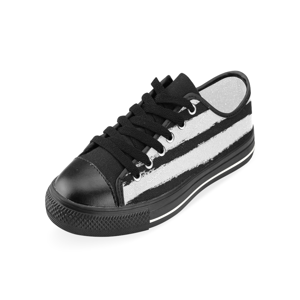 PATTERN Black White Brushstrokes Stribes Women's Classic Canvas Shoes (Model 018)