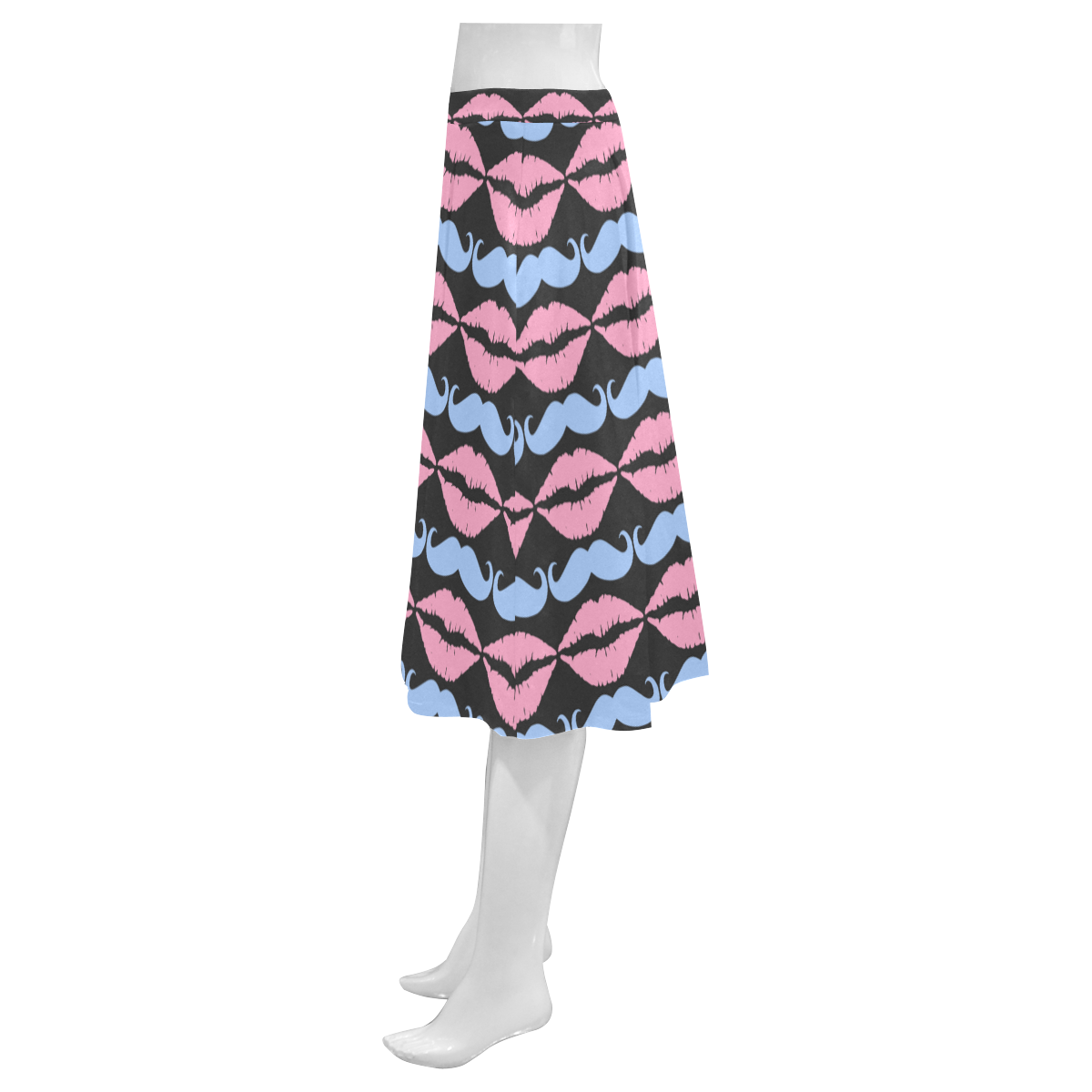 Girly Pink Hipster Mustache and Lips Mnemosyne Women's Crepe Skirt (Model D16)