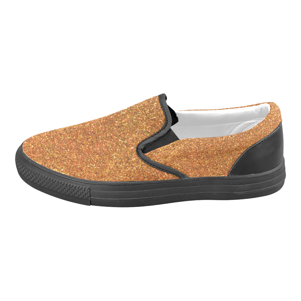 Sparkles Gold Glitter Women's Unusual Slip-on Canvas Shoes (Model 019)