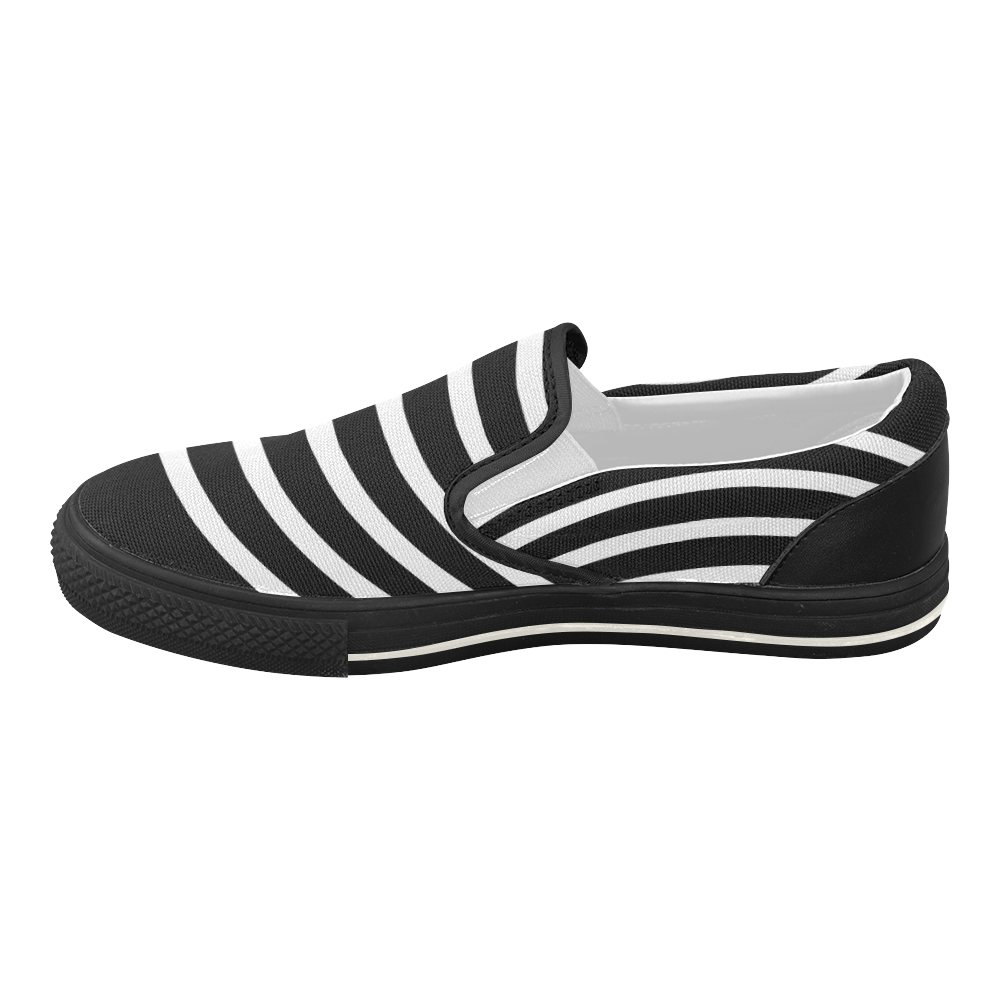 Modern Black Background Arch Stripes Cut Women's Slip-on Canvas Shoes (Model 019)